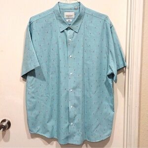 Paper Denim & Cloth Blue Mini Flamingo Print Button Down Novelty Shirt- Size 2X